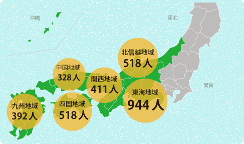 現在デスクスタイルで指導を受けている、生徒さんの分布図です。