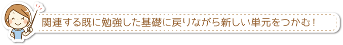 関連する既に勉強した基礎に戻りながら新しい単元をつかむ！